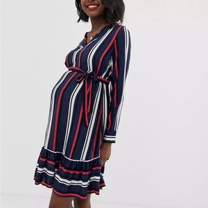 ASOS Maternity Navy and Red Striped Dress